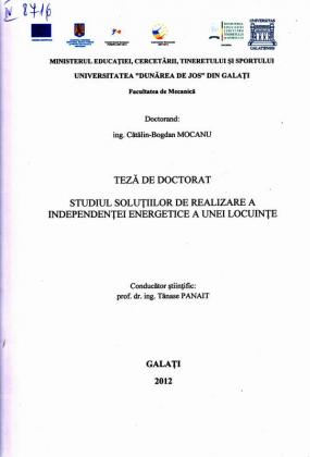 Cover for Studiul soluţiilor de realizare a independenţei energetice  a unei locuinţe: teză de doctorat