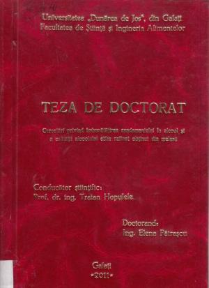 Cover for Cercetări privind îmbunătăţirea randamentului în alcool şi a calităţii alcoolului etilic rafinat obţinut din melasă: teză de doctorat