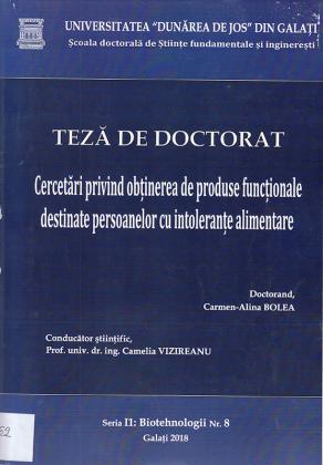 Cover for Cercetări privind obținerea de produse funcționale destinate persoanelor cu intoleranțe alimentare