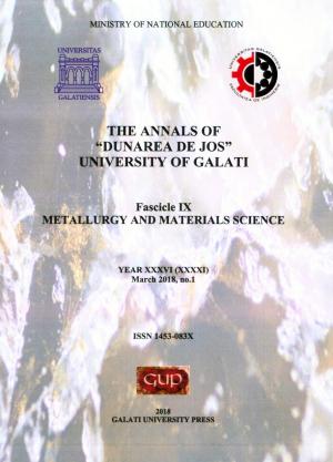 Cover for The Annals of „Dunarea de Jos” University of Galati.  Fascicle IX – Metallurgy and Materials Science. No. 1, March 2018