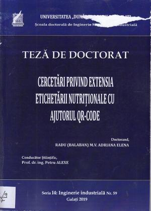 Cover for Cercetări privind extensia etichetării nutriționale cu ajutorul QR-CODE: teză de doctorat